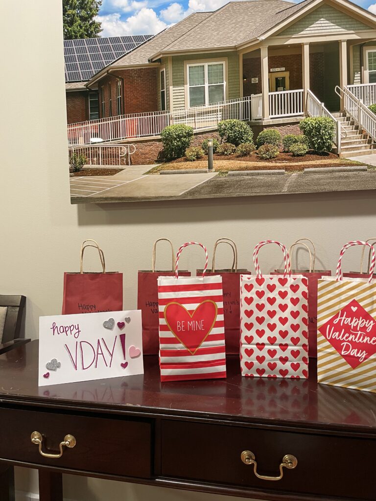 Picture of Valentine's Day goodie bags, provided by Milestone Centers Inc. 