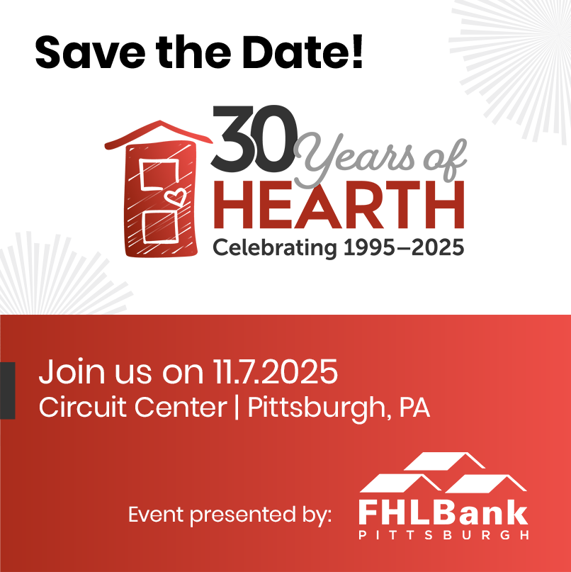 Save the date graphic for HEARTH's 30th Anniversary Event